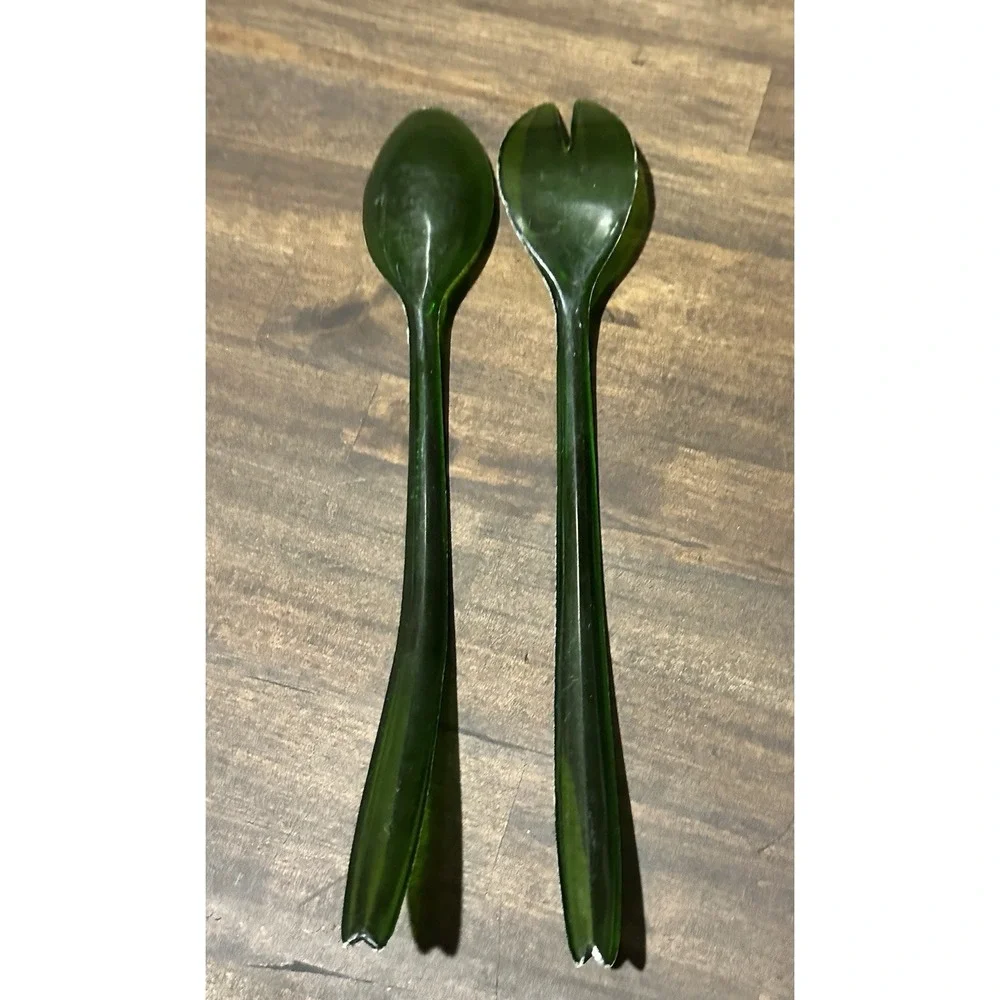 Green Acrylic Salad Serving Set 2 Piece Modern Kitchen Utensils Mid Century Mod